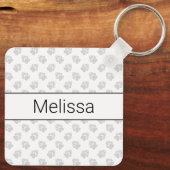 Chocolade & Tan Piebald Long Hair Dachshund & Paws Sleutelhanger (Achterkant)