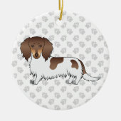 Chocolade & Tan Piebald Long Hair Dachshund & Text Keramisch Ornament (Voorkant)