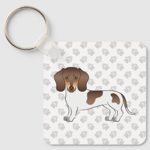 Chocolade & Tan Pied Korthaar Dachshond & Pootafdr Sleutelhanger