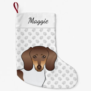 Chocolade & Tan Pied Korthaar Dachshund Kop Kleine Kerstsok