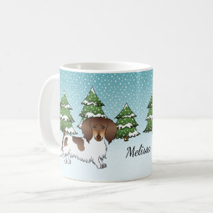 Chocolade & Tan Pied Langharige Dachshund in de Wi Koffiemok