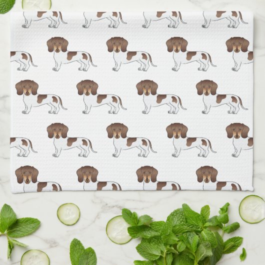 Chocolade & Tan Pied Short Hair Dachshund Pattern Theedoek (Gevouwen)
