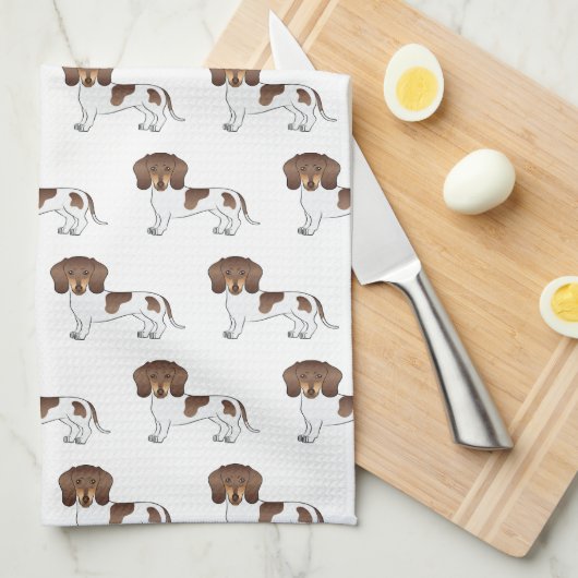 Chocolade & Tan Pied Short Hair Dachshund Pattern Theedoek (Quarter Fold)