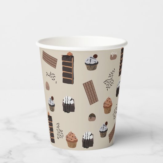 Chocolade thema patroon papieren bekers (Achterkant)