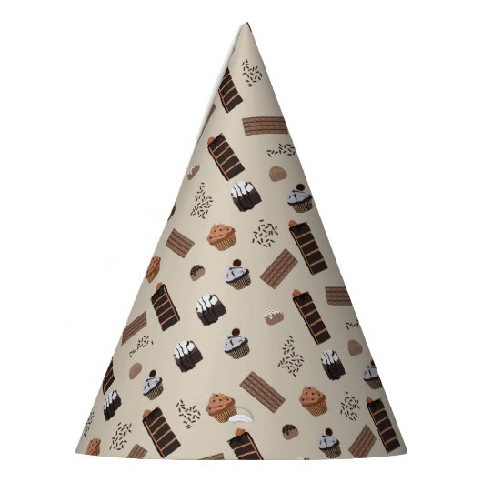Chocolade thema patroon verjaardagsfeest feesthoedjes (Links)