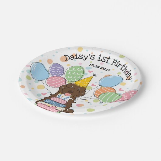 Chocolade Tuxedo Cockapo Cavapoo Hond Verjaardag Papieren Bordje (Gekanteld)