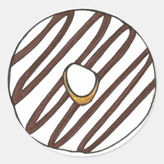 Chocolade Vanilla Zebra Stripe Iced Donut Doughnut Ronde Sticker (Voorkant)