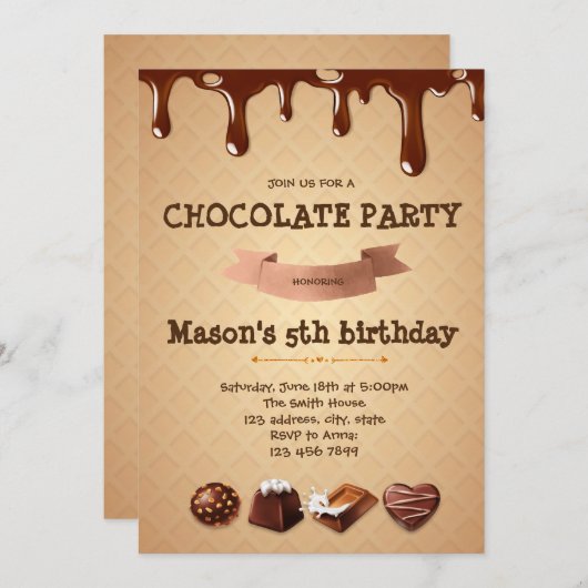 Chocolade verjaardagsfeestje uitnodiging (Voorkant / Achterkant)