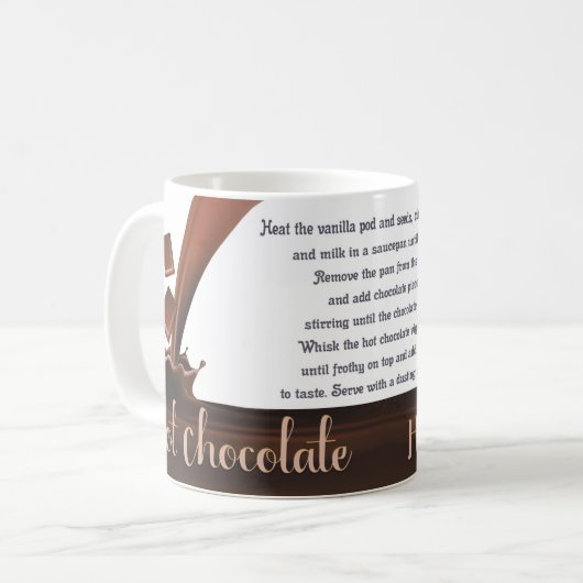 Chocolade, warme chocolade, mok met warme chocolad (Voorkant links)