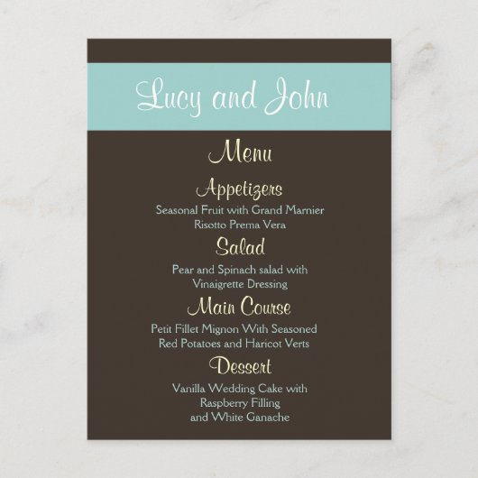 Chocolade Wedding Menu Kaarten (Voorkant)