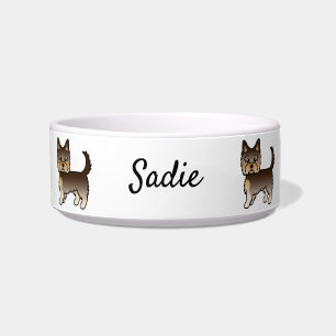 Chocolade Yorkshire Terrier Cartoon Hond & Naam Voerbakje