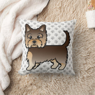 Chocolade Yorkshire Terrier Cartoon Hond & Pooten Kussen