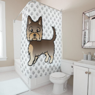Chocolade Yorkshire Terrier Cartoon Hond & Pootjes Douchegordijn
