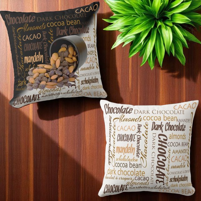 Chocoladebeetjes en amandelen sluiten foto's kussen (word cloud designs front and back throw pillow)