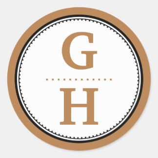 Chocoladebruin 2 initiaal letter monogram gift lab ronde sticker