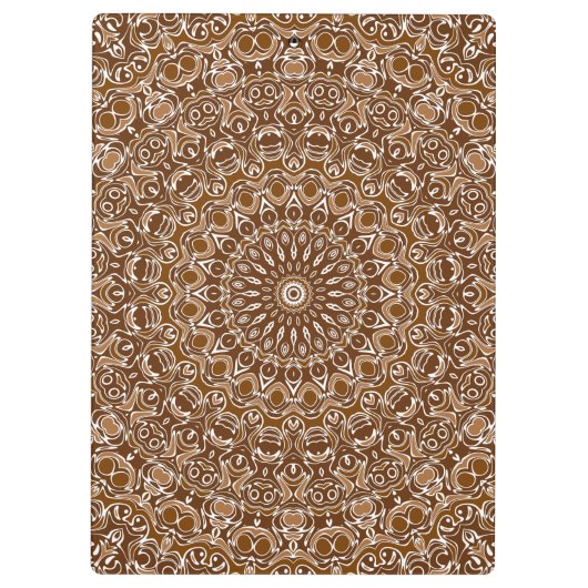 Chocoladebruin en wit mandala patroon klembord (Achterkant)