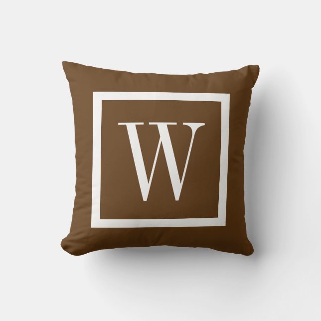 Chocoladebruin en wit Preppy Square Monogram Kussen (Voorkant)
