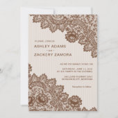 Chocoladebruin  kant bruiloft uitnodiging (Voorkant)