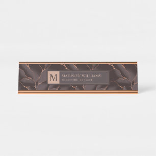 Chocoladebruin & Roze Goud Abstract Golfpatroon Bureau Naambordje