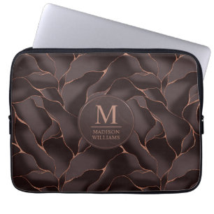 Chocoladebruin & Roze Goud Abstract Golfpatroon Laptop Sleeve