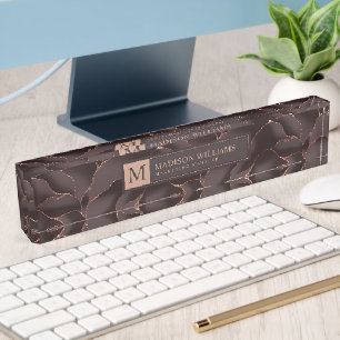 Chocoladebruin & Roze Goud Abstract Golfpatroon Naambordje