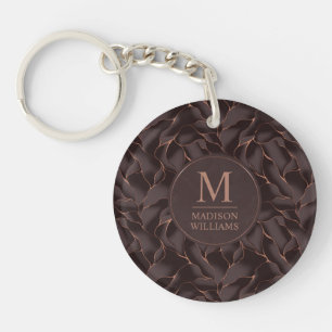 Chocoladebruin & Roze Goud Abstract Golfpatroon Sleutelhanger