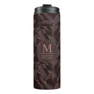 Chocoladebruin & Roze Goud Abstract Golfpatroon Thermosbeker