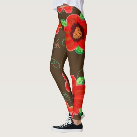 Chocoladebruine bloemige Leggings (Links)