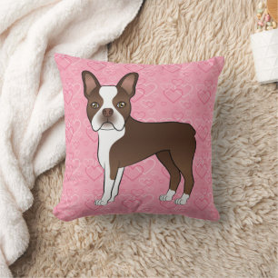 Chocoladebruine Boston Terrier-hond op roze harten Kussen