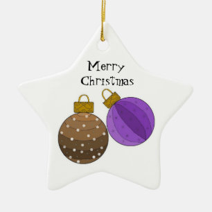 Chocoladebruine en paarse kerstdecoraties keramisch ornament