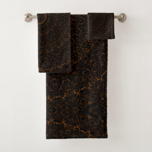 Chocoladebruine Mandala met Ingewikkelde Symmetrie Bad Handdoek
