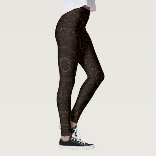 Chocoladebruine mandala met ingewikkelde symmetrie leggings (Rechts)
