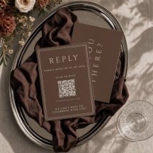 Chocoladebruine trouw-RSVP kaart met QR-code