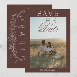 Chocoladebruine Vintage Foto Oude Geld Huwelijk Save The Date