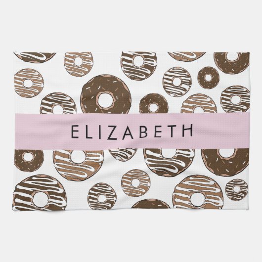 Chocoladedonuts, karameldonuts, ijs, Jouw naam Theedoek (Horizontaal)