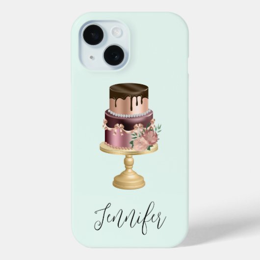 Chocoladedruppels en Roos Gouden Luxe Cake Case-Mate iPhone Case (Achterkant)