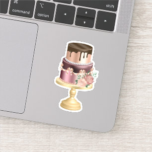 Chocoladedruppels en Roos Gouden Luxe Cake Sticker