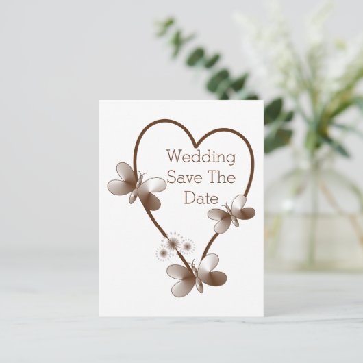 Chocoladehart en vlinders bewaren de datum briefkaart (Staand voorkant)