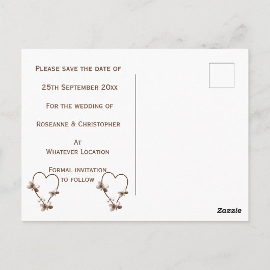 Chocoladehart en vlinders bewaren de datum briefkaart (Achterkant)