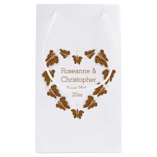 Chocoladekleurige vlinders ontwerp bruiloft klein cadeauzakje (Achterkant)