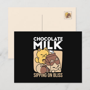 Chocolademelk nippen aan geluk – Kawaii kattenvoer Feestdagenkaart