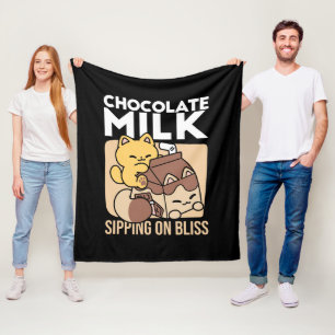 Chocolademelk nippen aan geluk – Kawaii kattenvoer Fleece Deken
