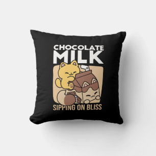 Chocolademelk nippen aan geluk – Kawaii kattenvoer Kussen