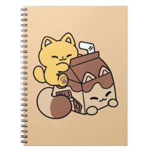 Chocolademelk nippen aan geluk – Kawaii kattenvoer Notitieboek