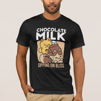 Chocolademelk nippen aan geluk – Kawaii kattenvoer T-shirt