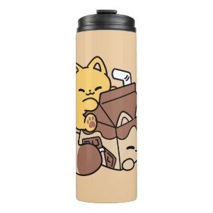 Chocolademelk nippen aan geluk – Kawaii kattenvoer Thermosbeker