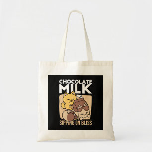 Chocolademelk nippen aan geluk – Kawaii kattenvoer Tote Bag