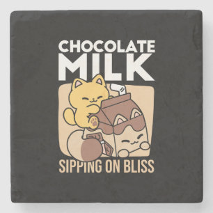 Chocolademelk nippen aan gelukzaligheid – Kawaii k Stenen Onderzetter