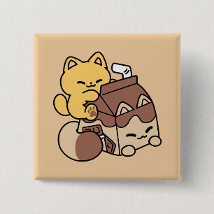 Chocolademelk nippen aan gelukzaligheid – Kawaii k Vierkante Button 5,1 Cm