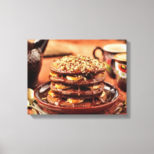 Chocoladepannenkoeken met bananen en karamel canvas afdruk (Voorkant)
